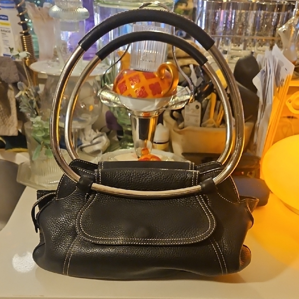 Prada Silver RingBlack Shoulder Bag with Silver Handles - Picture 4 of 12